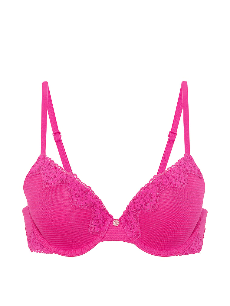 Victoria's Secret, The T-shirt Perfect Shape Smooth Push-Up Bra, Pink Fire, offModelFront, 3 of 4