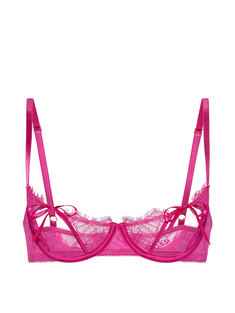Victoria's Secret, Very Sexy Rose Lace Bows Peekaboo Balconette Bra, Pink Fire, offModelFront, 3 of 3