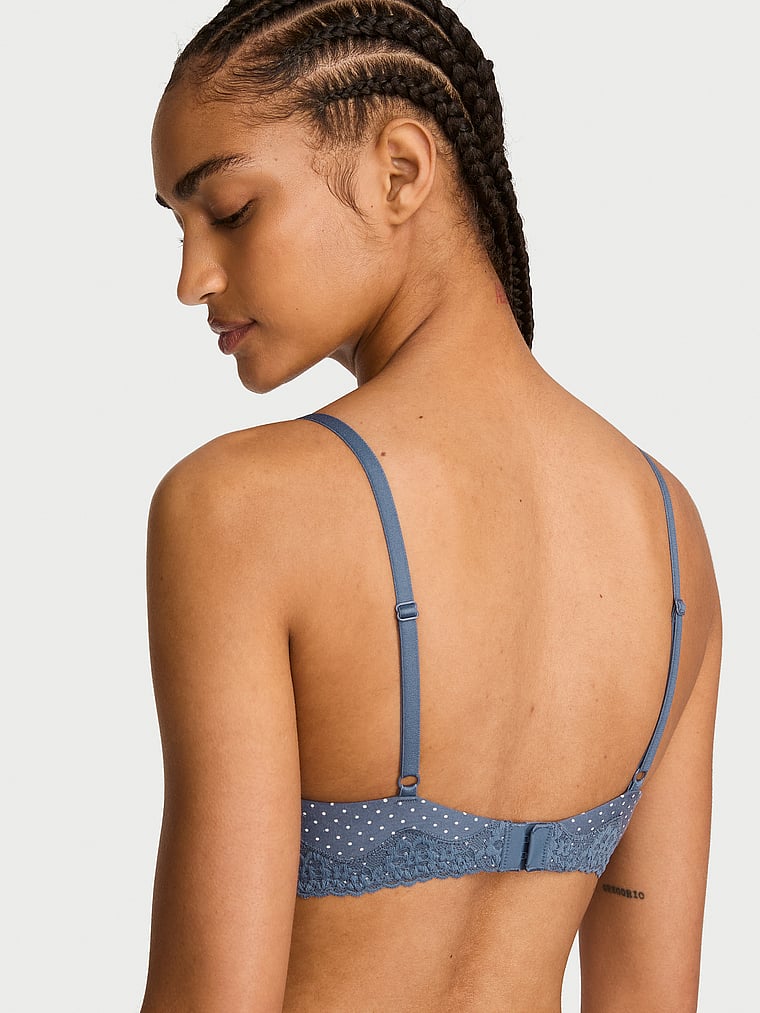 Victoria's Secret, The T-shirt Perfect Shape Cotton Shadow Stripe Lace-Trim Push-Up Bra, Bluestream Dots, onModelBack, 2 of 4 Anyeline is 5'10" or 178cm and wears 34B or Small