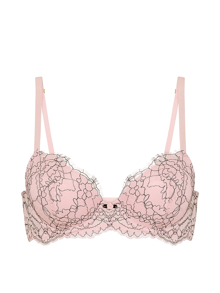 Victoria's Secret, Dream Angels Wisteria Embroidery Lightly Lined Demi Bra, Angel Pink, offModelFront, 3 of 3