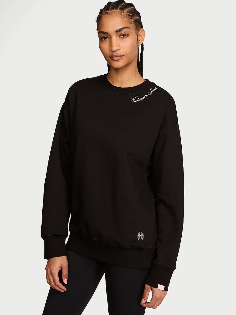 Victoria's Secret, Angel Essentials Iconic Fleece Crewneck Sweatshirt, Black, onModelFront, 1 of 4 Anyeline is 5'10" or 178cm and wears Small