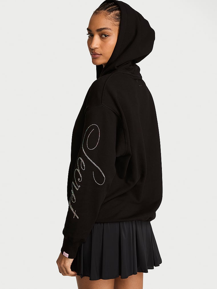 Victoria's Secret, Angel Essentials Iconic Fleece Hoodie, Black, onModelBack, 2 of 4 Anyeline is 5'10" or 178cm and wears Small