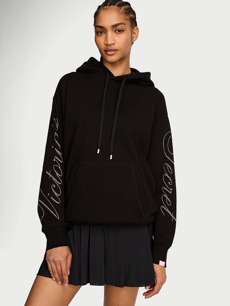 Victoria's Secret, Angel Essentials Iconic Fleece Hoodie, Black, onModelFront, 1 of 4 Anyeline is 5'10" or 178cm and wears Small
