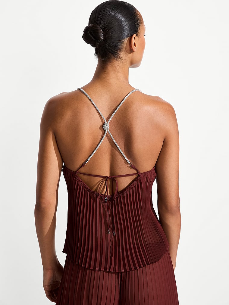 Victoria's Secret, Victoria's Secret Swim Beachwear Shine Rope Pleated Chiffon Top, Red, onModelBack, 2 of 3 Nikita  is 5'10" or 178cm and wears Small