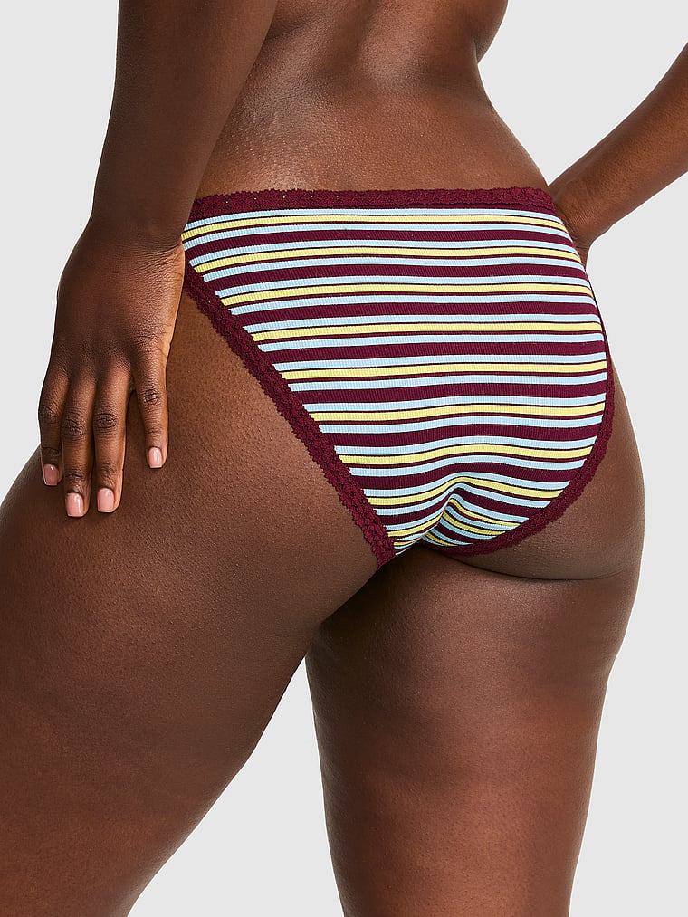 PINK PINK Wink™ Lace-Trim String Bikini Panty, Wild Rose Stripe, onModelBack, 2 of 4 Fanta is 5'11" or 180cm and wears Large