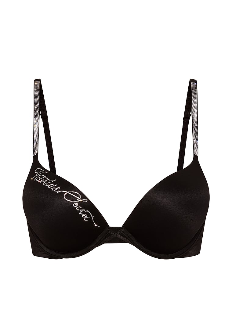 Victoria's Secret, Very Sexy Bombshell Logo Shine Strap Add-2-Cups Push-Up Bra, Black, offModelFront, 4 of 5