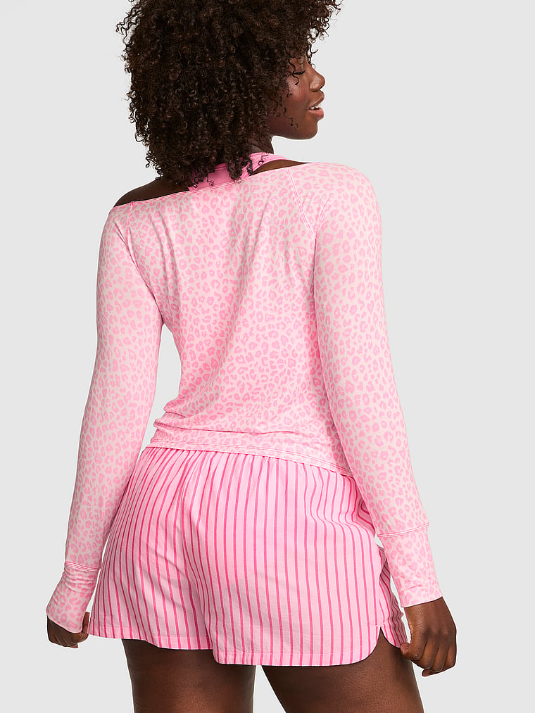 PINK 24/7 Lounge Modal Oﬀ-The-Shoulder Top, Pink Tulip Leopard, onModelBack, 2 of 3