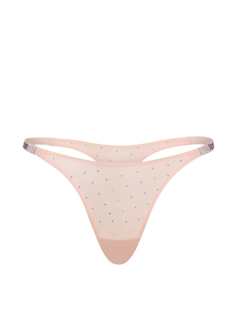 Victoria's Secret, Very Sexy Shine Strap Dot Thong Panty, Purest Pink, offModelFront, 4 of 4