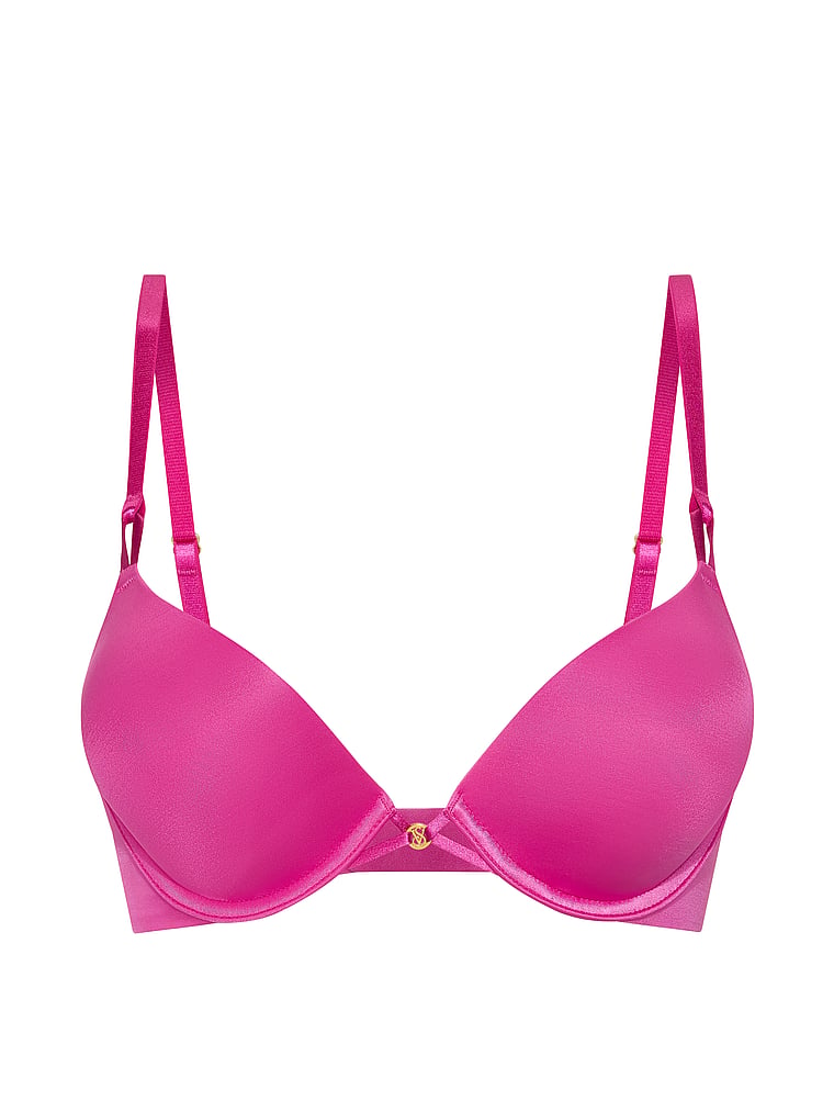 Victoria's Secret, Very Sexy Bombshell Logo Shine Strap Add-2-Cups Push-Up Bra, Pink Fire, offModelFront, 3 of 3