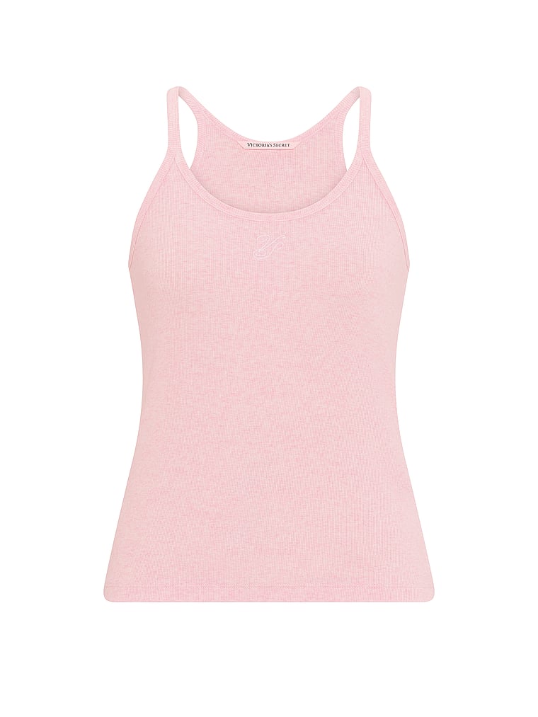 Victoria's Secret, Victoria's Secret Mix & Match Sleep Perfect Ribbed Tank Top, Heather Petal Pink, offModelFront, 4 of 5