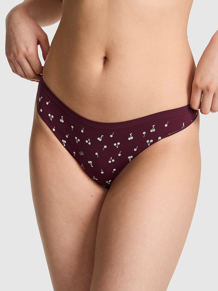 PINK Seamless Thong Panty, Print, onModelFront, 1 of 3 Gloria is 5'9" or 175cm and wears Small