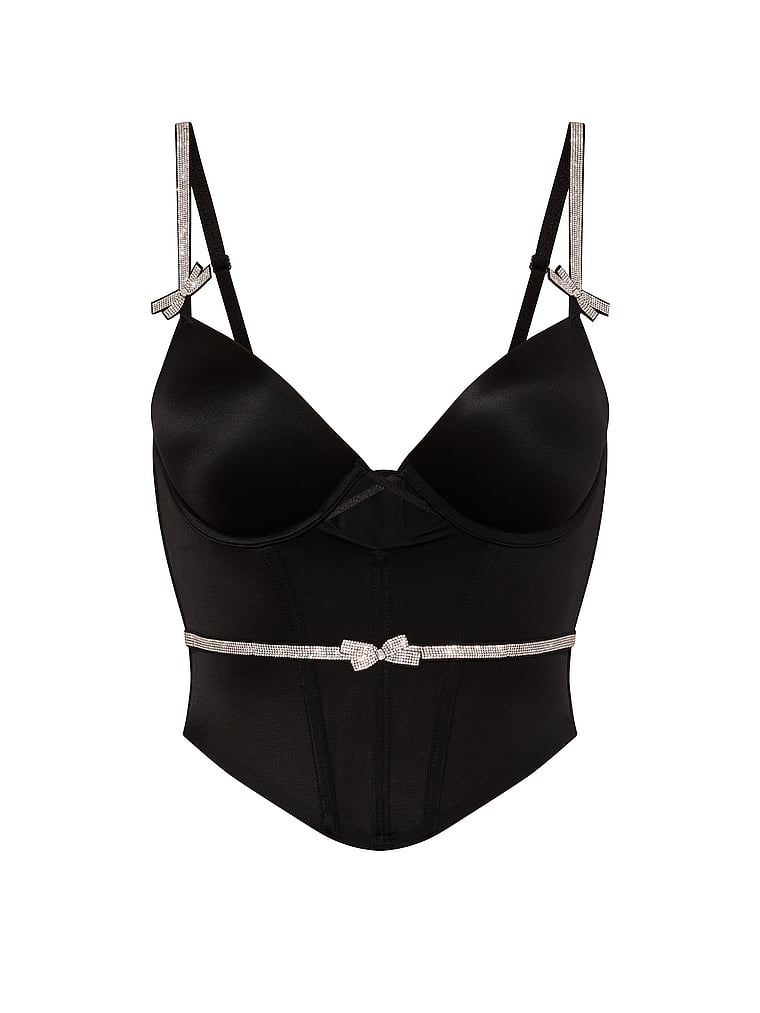 Victoria's Secret, Very Sexy Shine Bow Push-Up Corset Top, Black, offModelFront, 3 of 4