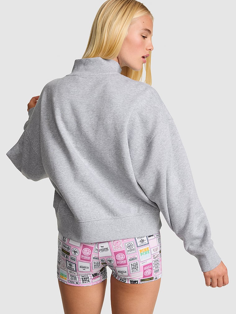 PINK Campus Fleece⢠Snap-Up Sweatshirt, Heather Grey, onModelBack, 2 of 3