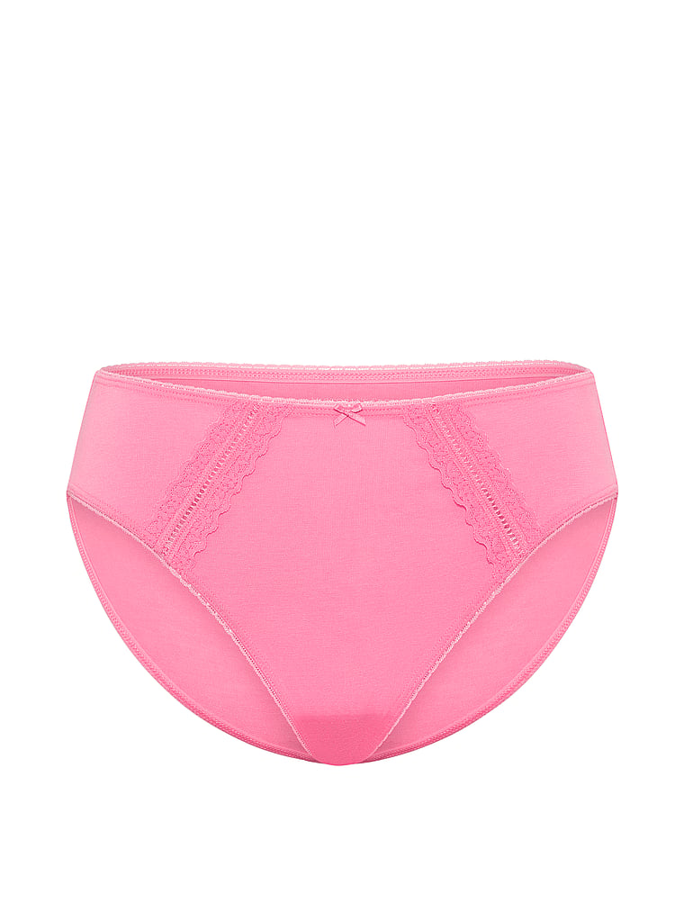 Victoria's Secret, Victoria's Secret Cotton Lace-Trim High-Leg Brief Panty, offModelFront, 3 of 4