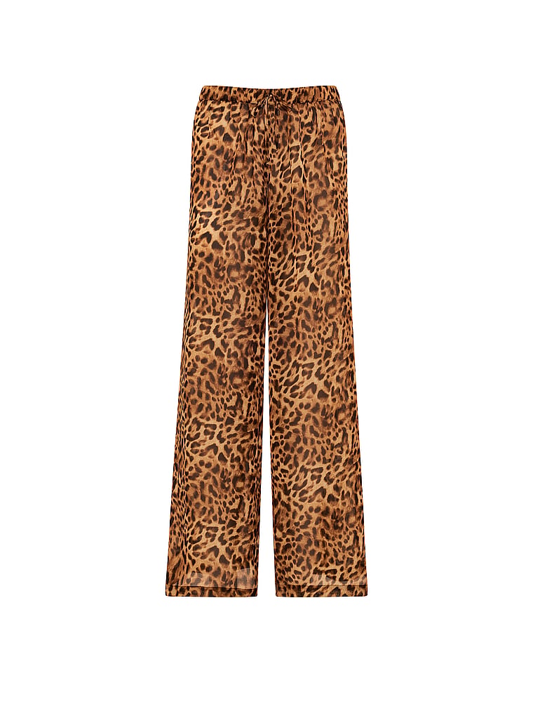 Victoria's Secret, Victoria's Secret Chiffon Pleated Pant, Leopard, offModelFront, 3 of 3
