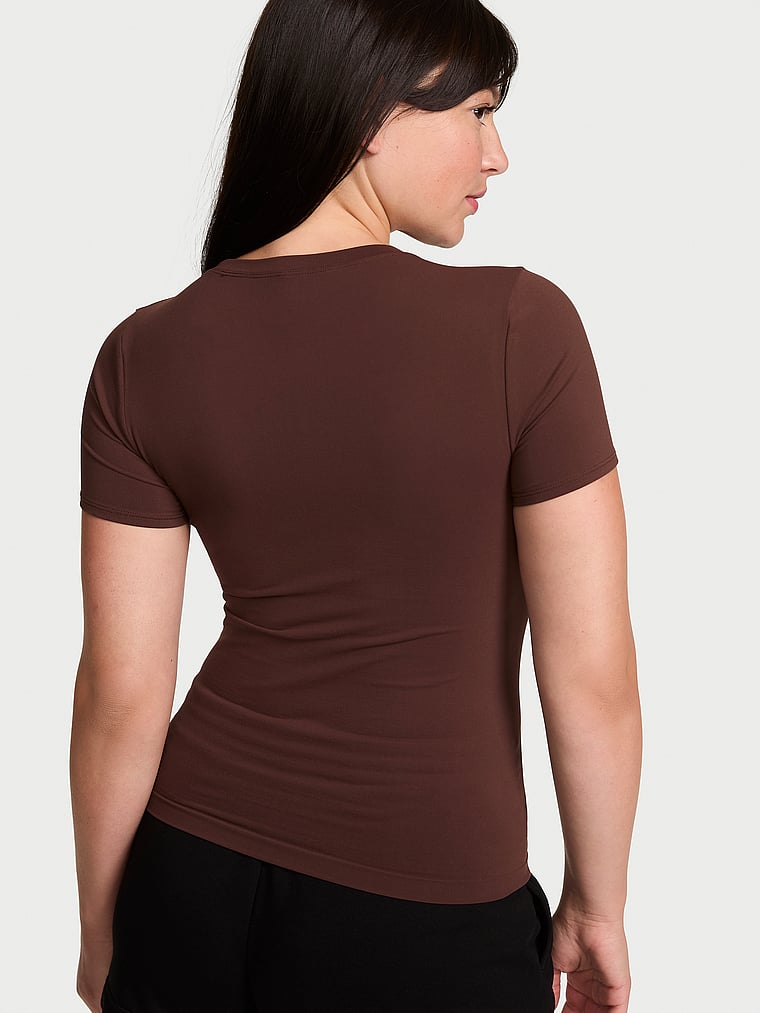 Victoria's Secret, Victoria's Secret Smooth Seamless Tee, Ganache, onModelBack, 2 of 3