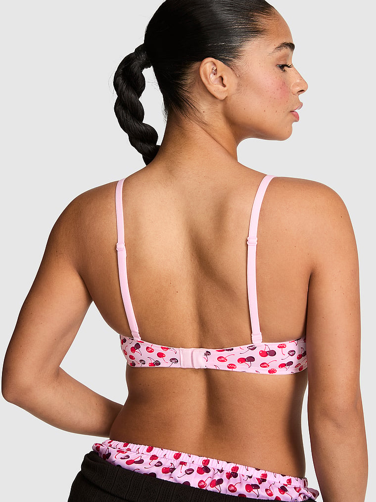 PINK Wear Everywhere™ Lightly Lined Full Coverage T-Shirt Bra, Pink Tulip Cherry Print, onModelBack, 2 of 3