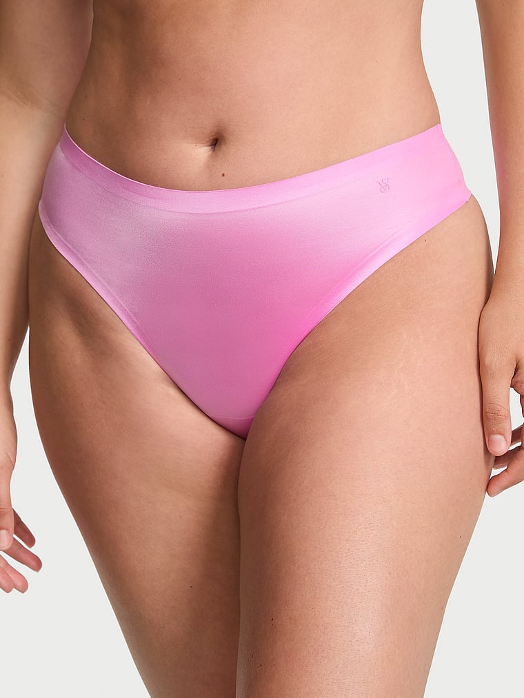 Victoria's Secret, No-Show No-Show Snake Jacquard Mid-Rise Thong Panty, Pink Lilac, onModelFront, 1 of 4