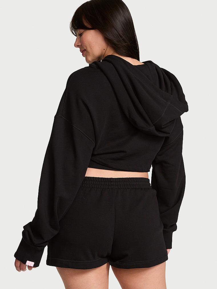 Victoria's Secret, Angel Essentials Off-Duty Terry Hoodie Shrug, Black, onModelBack, 2 of 4