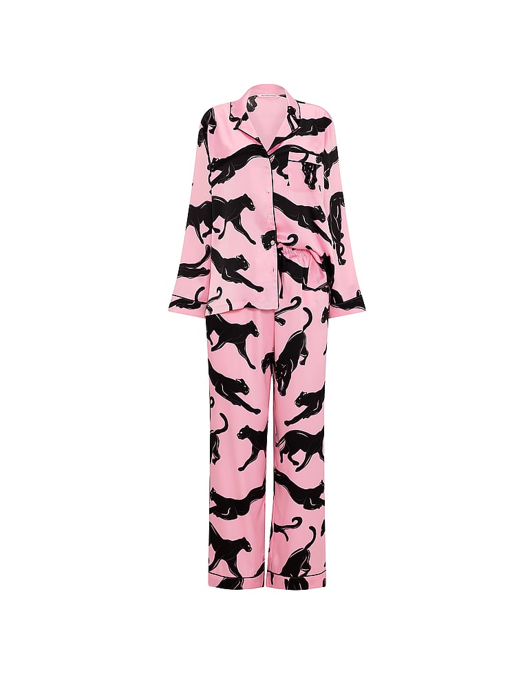 Victoria's Secret, Victoria's Secret Signature Satin Long Pajama Set, Victoria Pink Panthers, offModelFront, 4 of 5