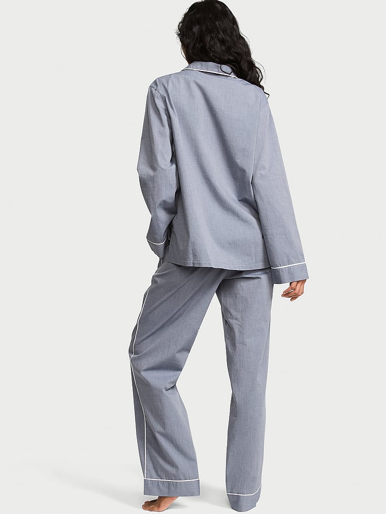 Victoria's Secret, Victoria's Secret 100% Cotton Heritage Cotton Long Pajama Set, Monaco Blue, onModelBack, 2 of 4 Shaanti is 5'9" or 175cm and wears S/Regular