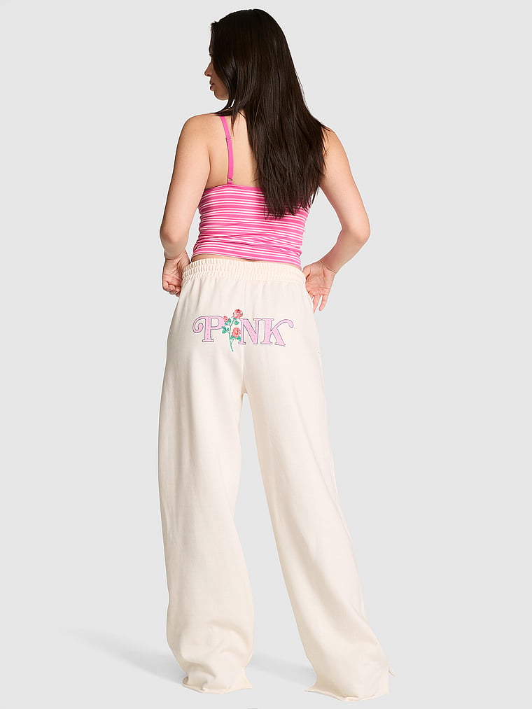 PINK Campus Fleece™ Wide-Leg Split-Hem Sweatpants, Cozy White, onModelFront, 1 of 4