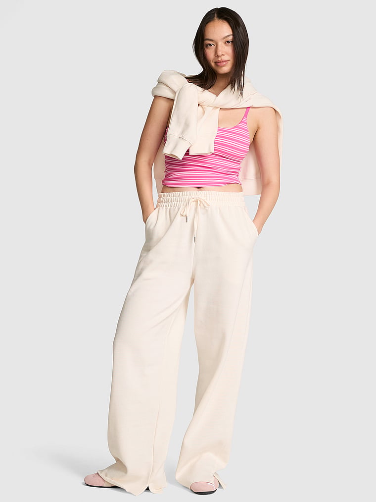 PINK Campus Fleece™ Wide-Leg Split-Hem Sweatpants, Cozy White, detail, 4 of 4
