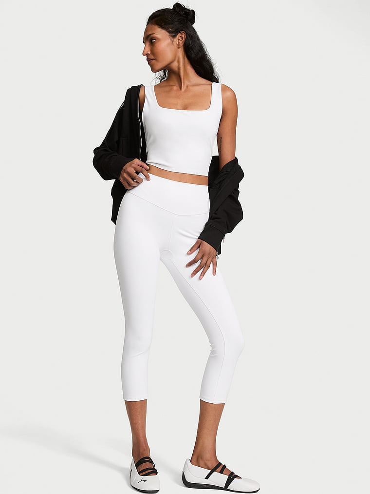 Victoria's Secret, VSX VSX Incredible Coverage™ Crop Legging, Vs White, onModelFront, 1 of 5 Shaanti is 5'9" or 175cm and wears Small