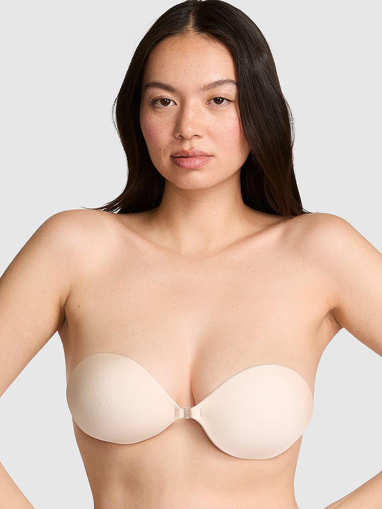 PINK Backless Front-Close Push-Up Bra, Marzipan, onModelFront, 1 of 3