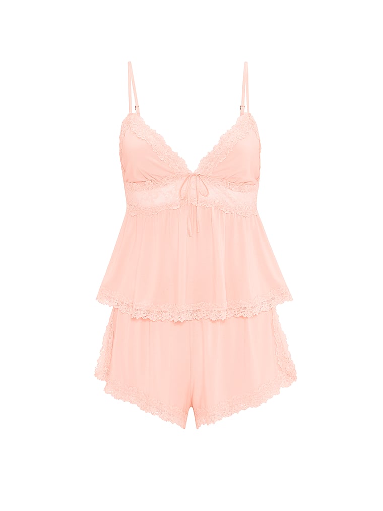 Victoria's Secret, Victoria's Secret SoSoft™ Modal Lace-Trim Cami & Shorts Set, Purest Pink, offModelFront, 3 of 3