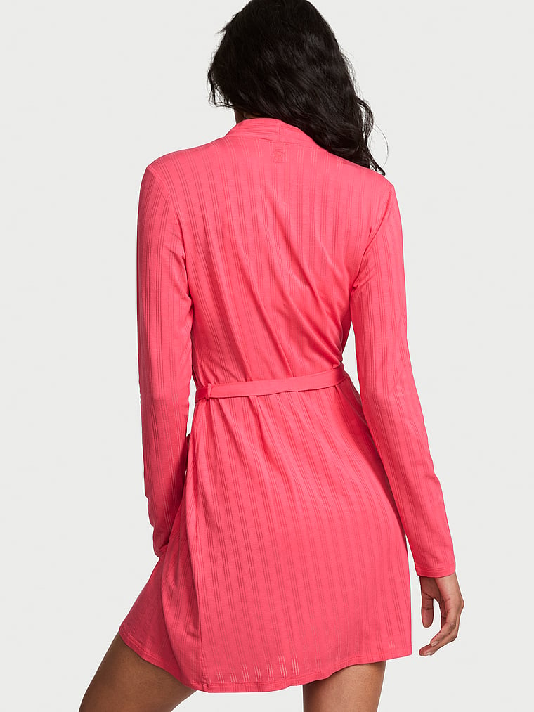 Victoria's Secret, Victoria's Secret SoSoft™ Modal Ultra-Fine Short Robe, Wild Watermelon, onModelBack, 2 of 3 Shaanti is 5'9" or 175cm and wears Small