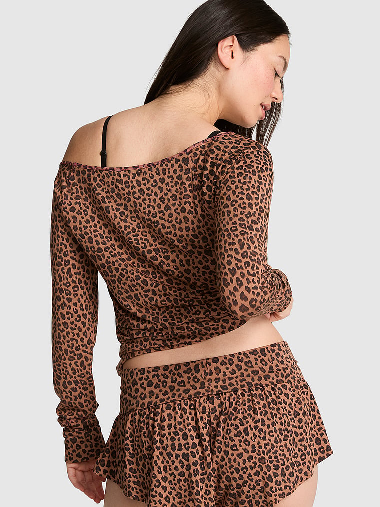 PINK 24/7 Lounge Modal Off-The-Shoulder Top, Carmel Leopard, onModelBack, 2 of 4