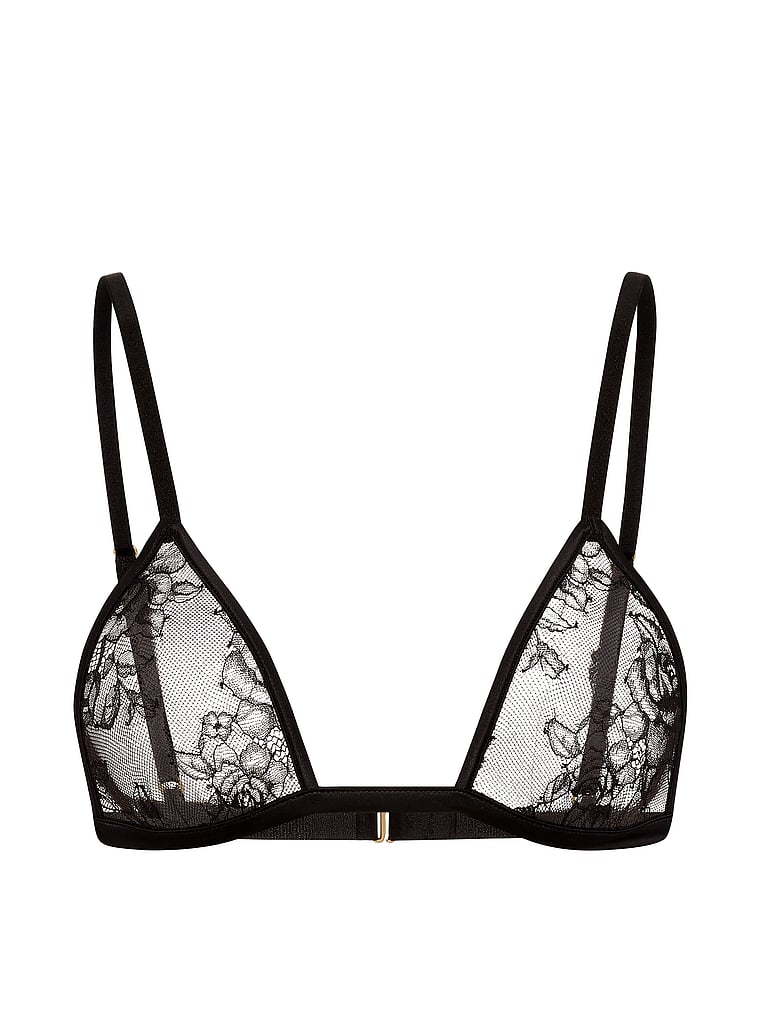 Victoria's Secret, Very Sexy Rose Lace Triangle Bralette, Black, offModelFront, 3 of 3