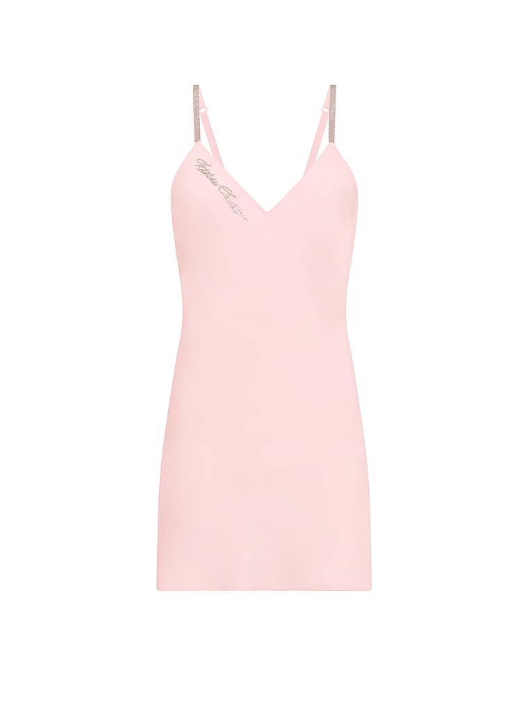 Victoria's Secret, Very Sexy Shine Script Satin Mini Slip Dress, Angel Pink, offModelFront, 4 of 4