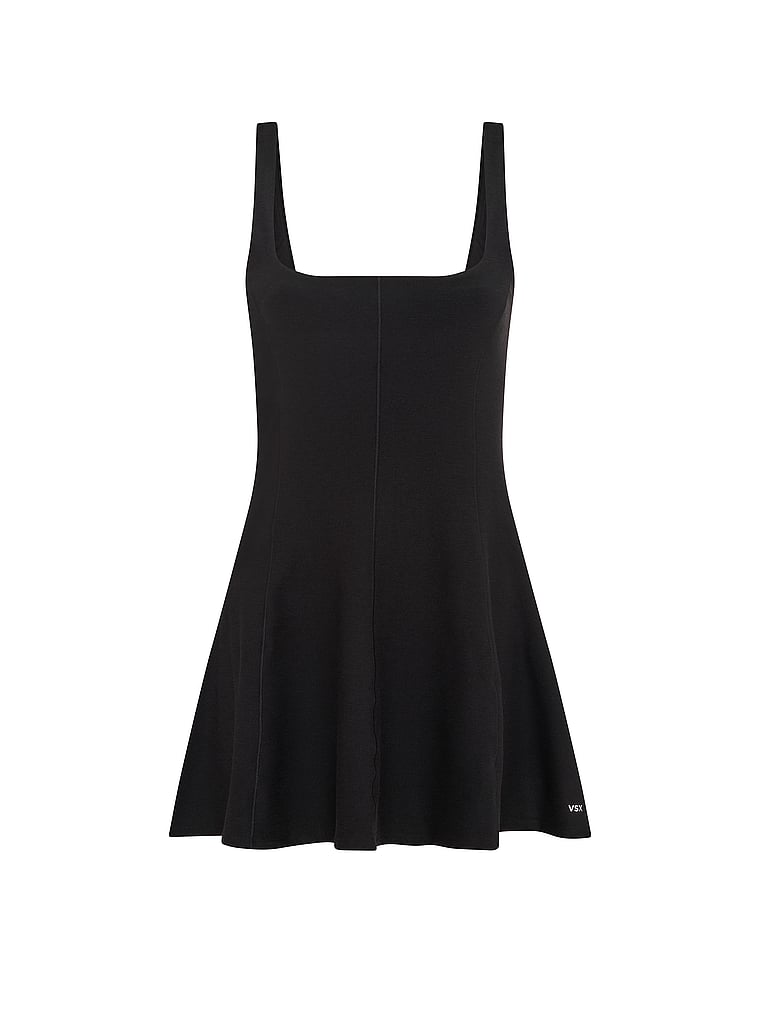 Victoria's Secret, VSX VSX New Essential Square-Neck Flare Dress, Heather Black, offModelFront, 3 of 4