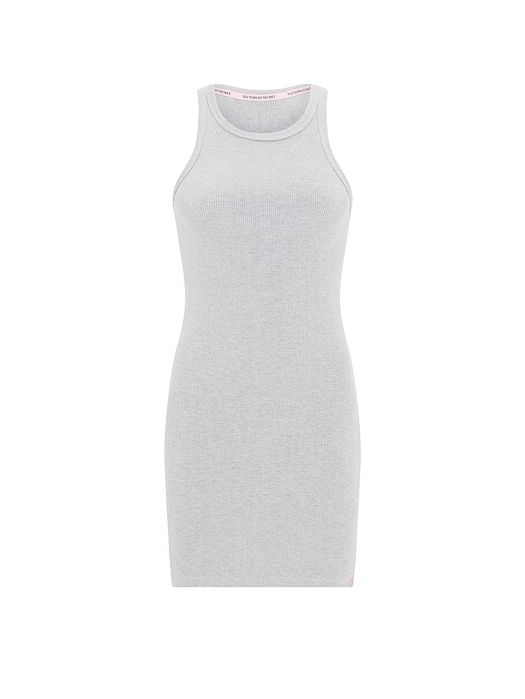 Victoria's Secret, Angel Essentials VS Iconic Rib Racerback Tank Dress, Medium Heather Grey, offModelFront, 3 of 3