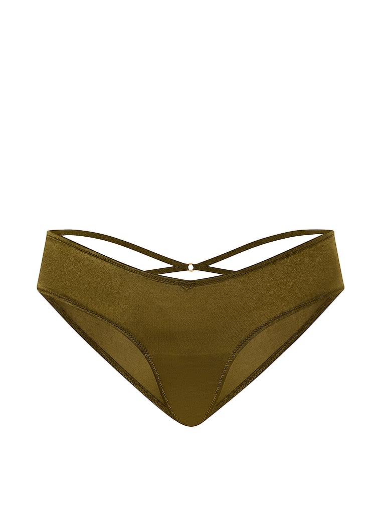 Victoria's Secret, Very Sexy Rose Lace-Trim High-Leg Cheeky Panty, Green Chameleon, offModelFront, 3 of 3