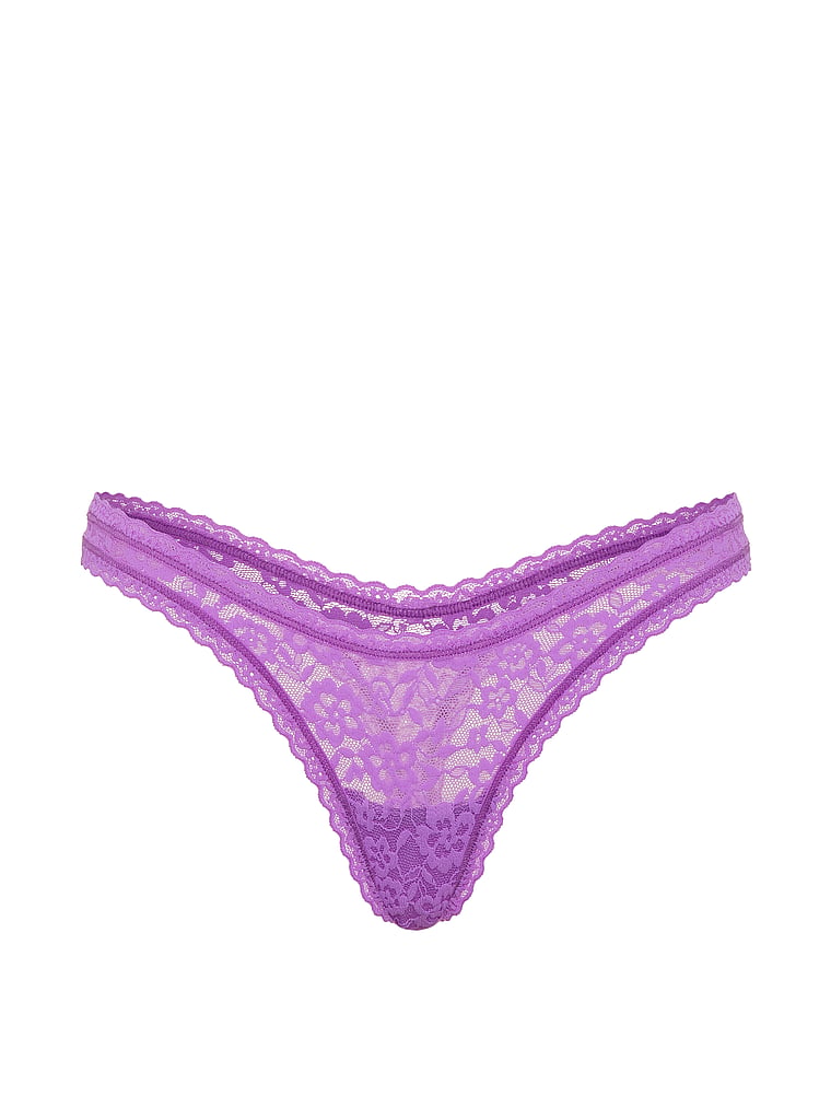 Victoria's Secret, The Lacie Lace Ultra-Mini Scoop Thong Panty, Violet Halo, offModelFront, 3 of 3