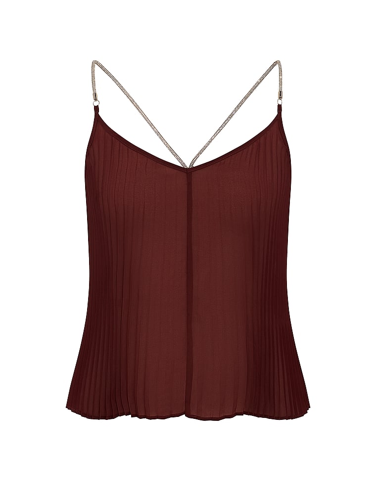 Victoria's Secret, Victoria's Secret Swim Beachwear Shine Rope Pleated Chiffon Top, Red, offModelFront, 3 of 3