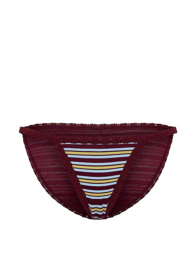 PINK PINK Wink™ Lace-Trim String Bikini Panty, Wild Rose Stripe, offModelFront, 3 of 4