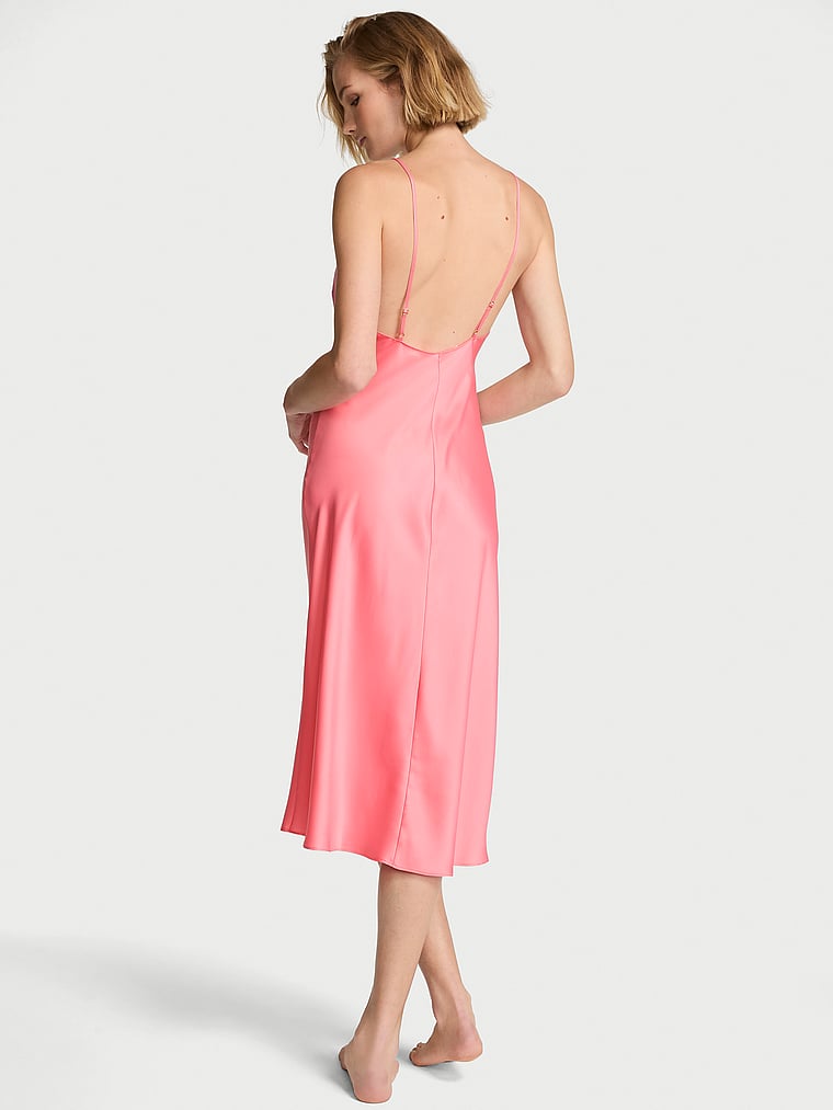 Victoria's Secret, Victoria's Secret Satin Midi Slip Dress, Wild Salmon, onModelBack, 2 of 3