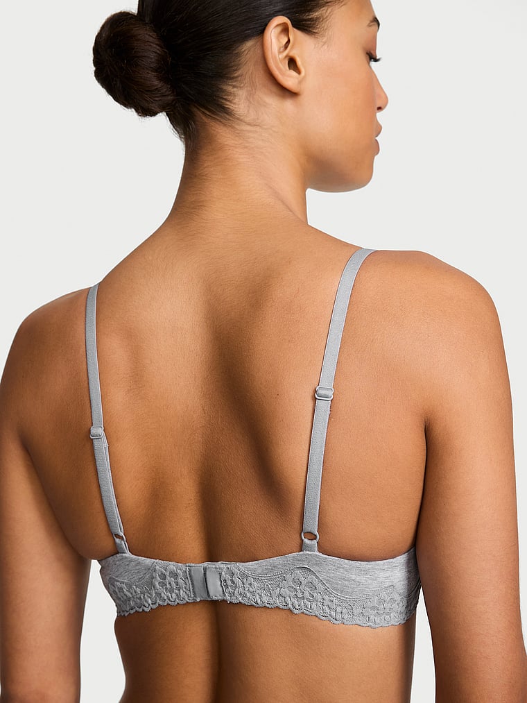 Victoria's Secret, The T-shirt Lightly Lined Front-Close Lace-Trim Demi Bra, Medium Heather Grey, onModelBack, 2 of 3 Nikita  is 5'10" or 178cm and wears 34B or Small