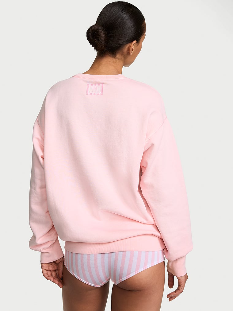 Victoria's Secret, Angel Essentials Iconic Fleece Crewneck Sweatshirt, Angel Pink, onModelBack, 2 of 3 Nikita  is 5'10" or 178cm and wears Small