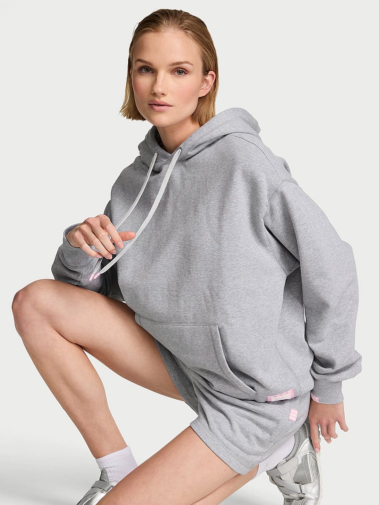 Victoria's Secret, Angel Essentials Iconic Fleece Hoodie, Medium Heather Grey, onModelFront, 1 of 3