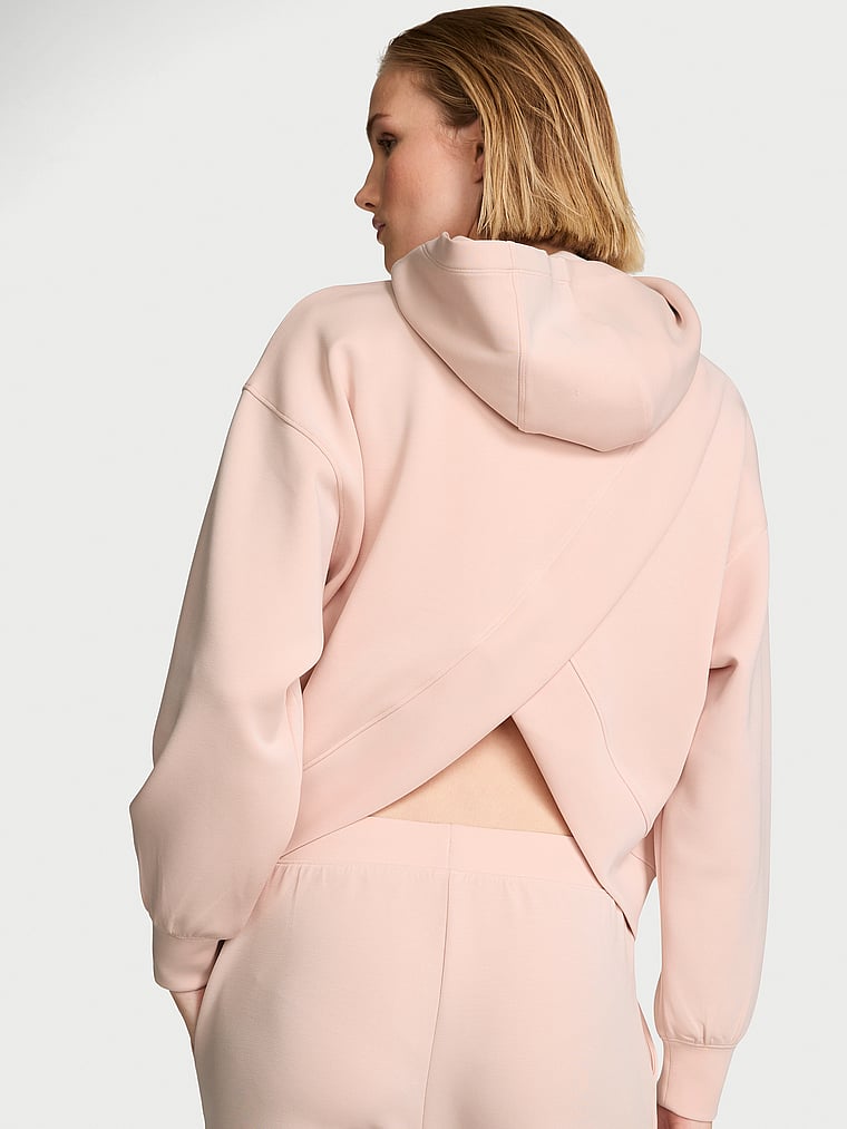 Victoria's Secret, Victoria's Secret Featherweight Knit Crossover Hoodie, Purest Pink, onModelBack, 2 of 3