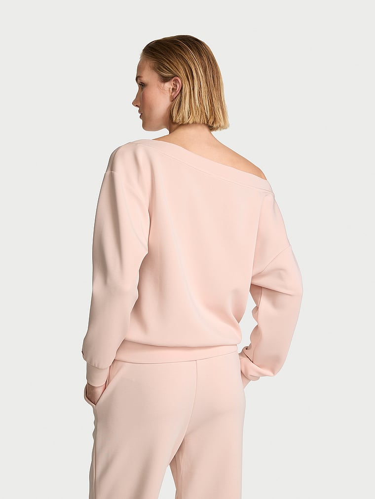 Victoria's Secret, Victoria's Secret Featherweight Knit Off-the-Shoulder Top, Purest Pink, onModelBack, 2 of 3