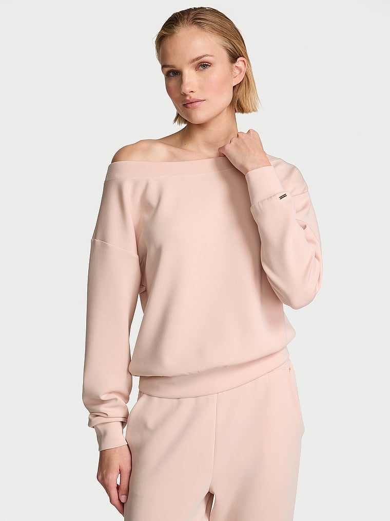 Victoria's Secret, Victoria's Secret Featherweight Knit Off-the-Shoulder Top, Purest Pink, onModelFront, 1 of 3