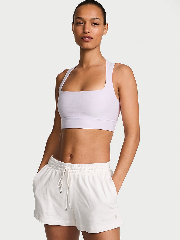 Victoria's Secret, VSX VSX New Essential Square-Neck Longline Sports Bra, Purple Whisper, onModelSide, 3 of 4