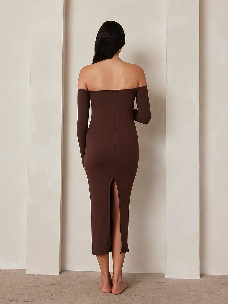 Sculpting Rib Off the Shoulder Dress