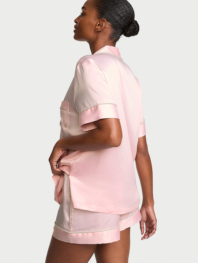 Buy Signature Satin Short Pajama Set, Angel Pink W Collar